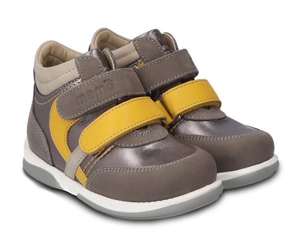 Gabi Sneakers Platin Grå Gul Velcrosko Med Ekstra Støtte Fra Memo -    sneaker